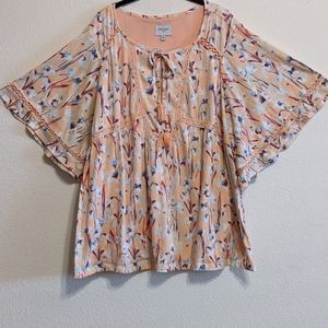 Haute Hippie Peach Floral Print Boho Blouse size 1X EUC